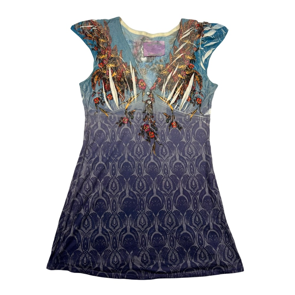Vintage Butterfly Dropout Top Womens S Graphic Ombre Floral Cap Sleeve Y2K Punk